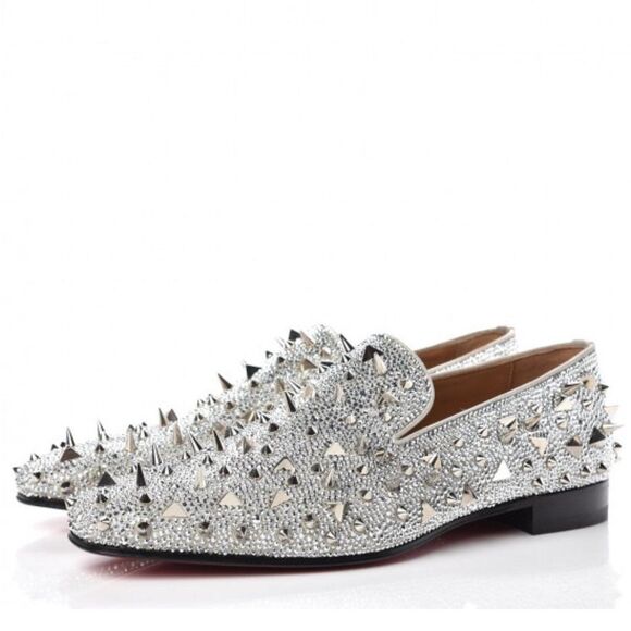 Spiked Silver Christian Louboutin Suede Burma Potpourri Dandy Smoking Sh… - Picture 1 of 14